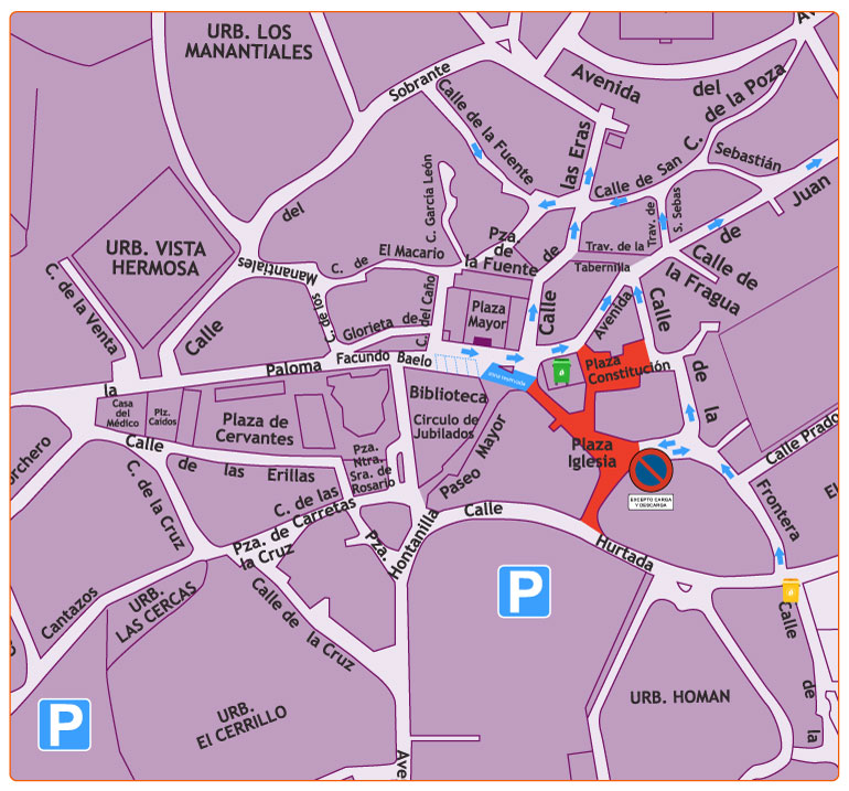 Mapa direcciones provisionales centro urbano obra Plaza de la Iglesia