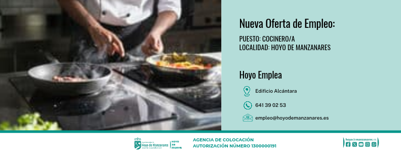 Hoyo de Manzanares busca Cocinero/a para menú infantil